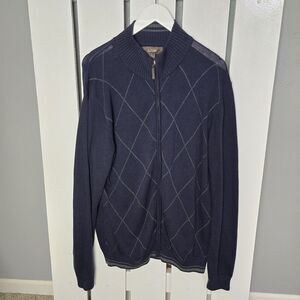 Tasso Elba Blue Gray Argyle Zip Up‎ Soft Cardigan Sweater Medium Preppy Work